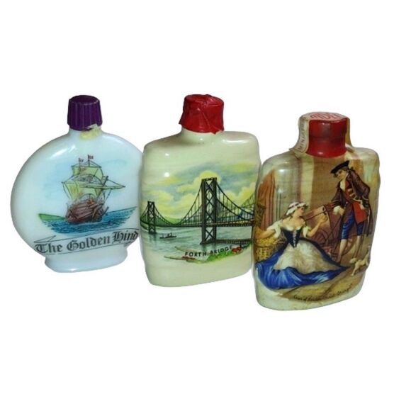 Three Small Ceramic Flasks Sealed Vintage - Picture 1 of 11